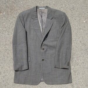 Hugo Boss Vintage Men Houndstooth Wool Blazer Sport Coat Grey Brown Made in USA